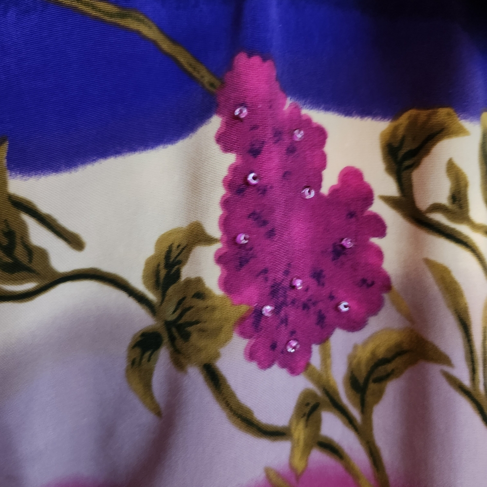 BonWorth Floral Beaded Button-Down Shirt in Purple, Hot Pink, Cream, XL - Picture 5 of 11